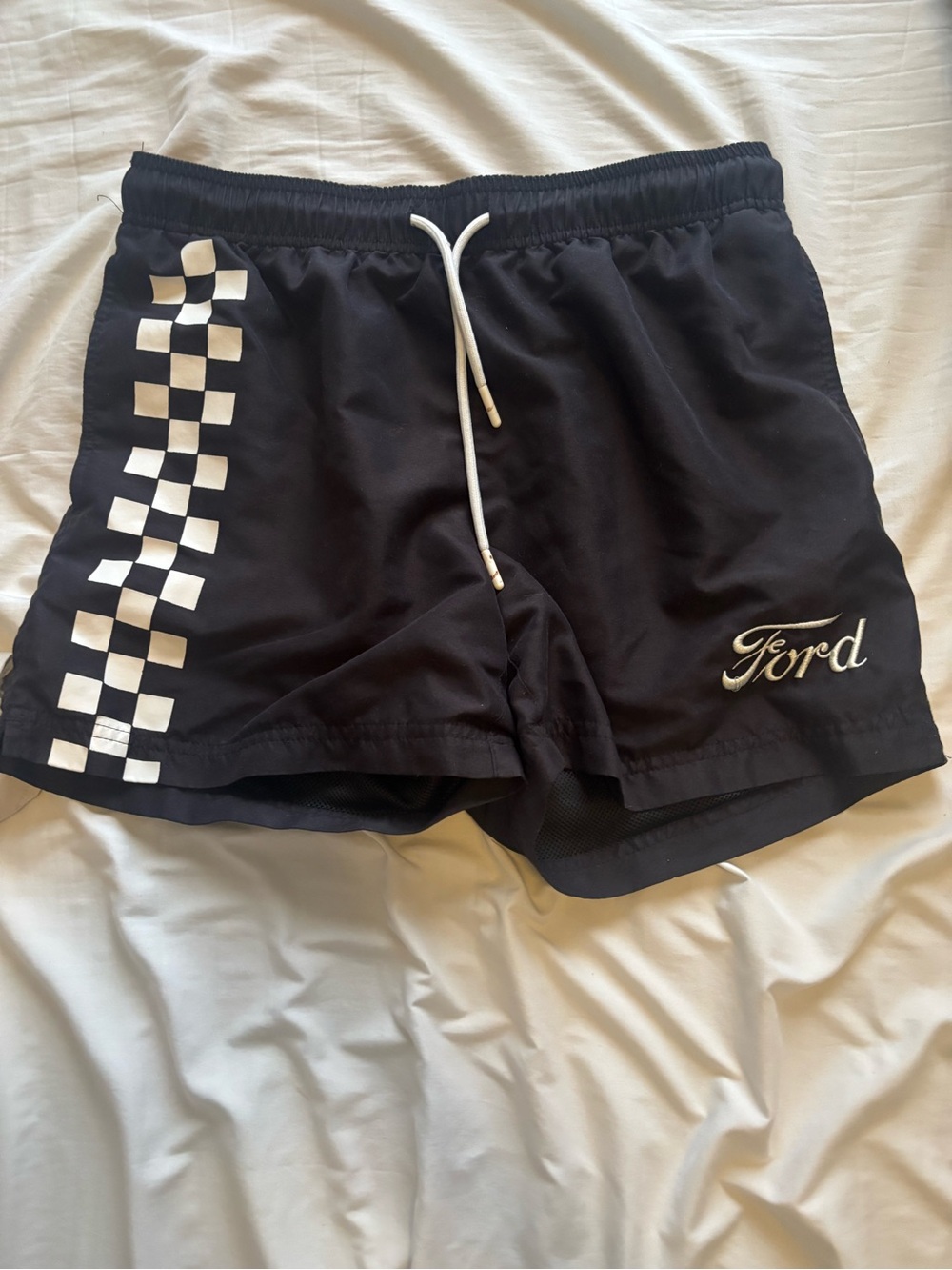Ford Black Swim Shorts or Regular Shorts with White Checker Accent